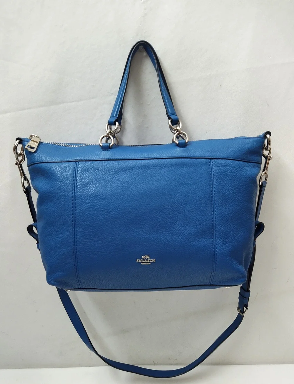 Coach Blue Leather Double Handles Zipper Closure Satchel Shoulder Bag